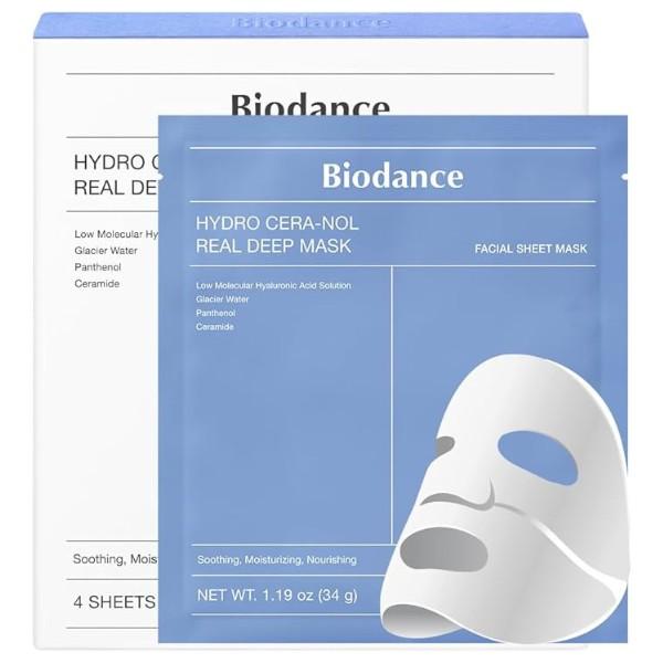 BIODANCE Hydro Cera-nol Real Deep Mask – Overnight Hydrogel Mask for Soothing, Moisturizing & Nourishing, 1.19oz (34g) × 4 Sheets